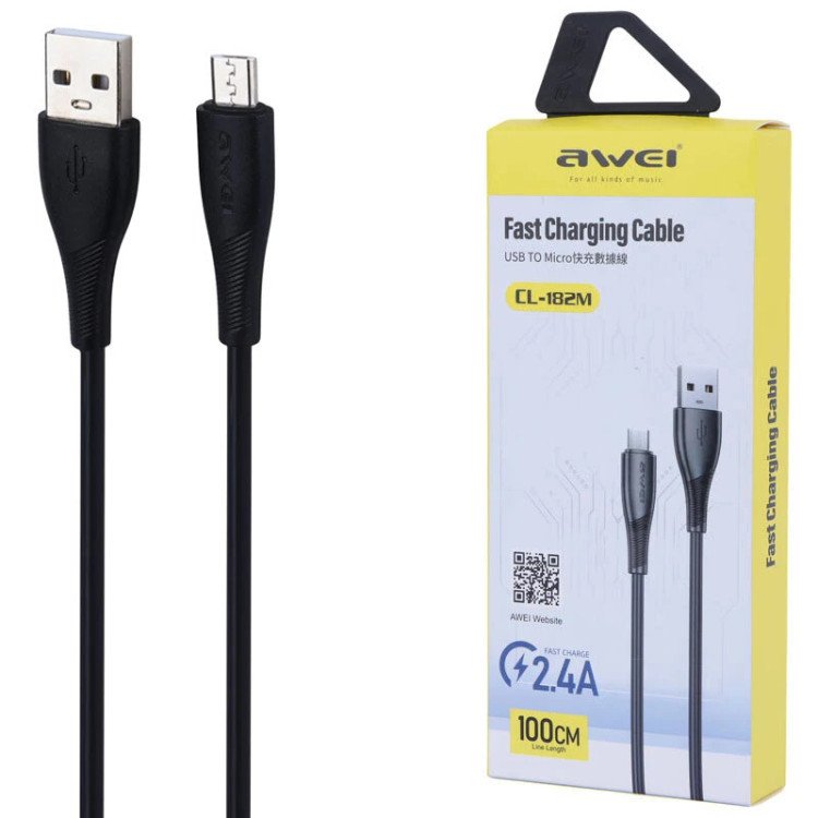 کابل MICRO USB فست شارژ 2.4آمپر AWEI مدل CL-182M طول 1متر