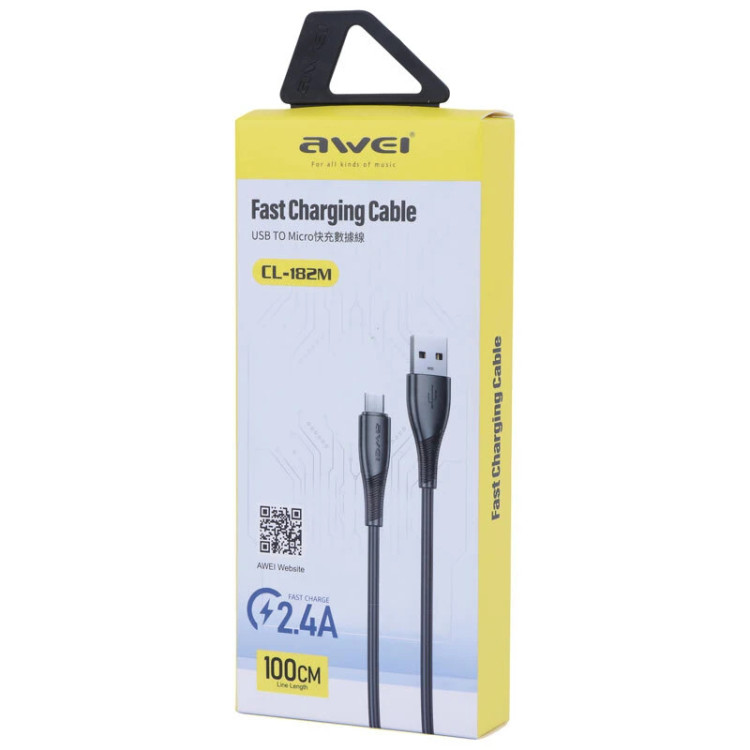 کابل MICRO USB فست شارژ 2.4آمپر AWEI مدل CL-182M طول 1متر