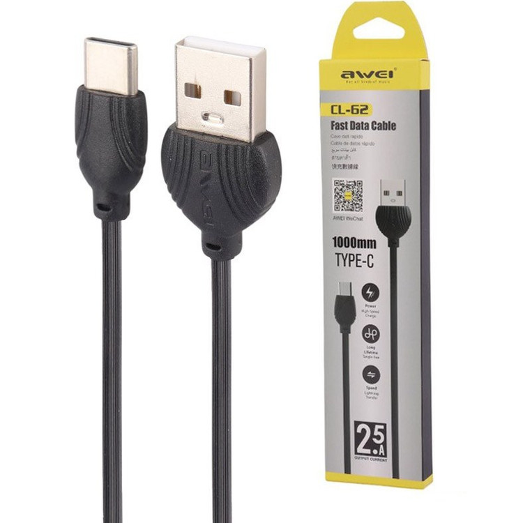 کابل شارژ TYPE C فست شارژ 2.5 آمپر AWEI مدل CL-62 طول 1 متر