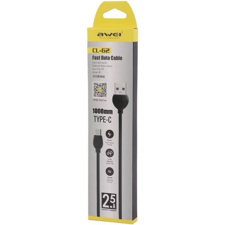 کابل شارژ TYPE C فست شارژ 2.5 آمپر AWEI مدل CL-62 طول 1 متر