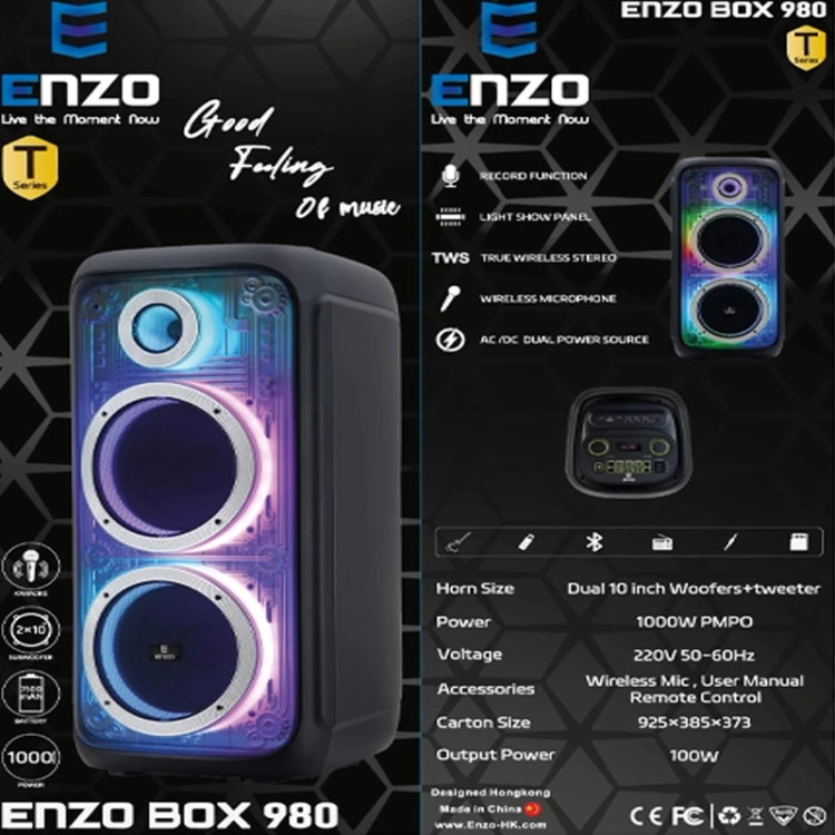 اسپیکر بلوتوثی قابل حمل انزو مدل PARTY BOX T980